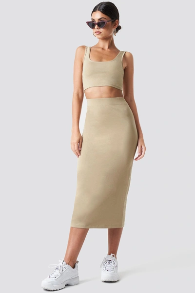 Nickixnakd Basic Midi Skirt Beige In Chestnut