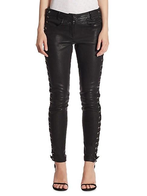 black leather tie up pants