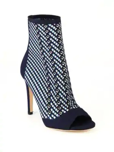 Gianvito Rossi Striped High Heel Ankle Boots In Denim
