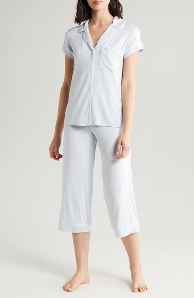 Eberjey Gisele Short Sleeve Crop Pajama Set In Ice Blue / Ivory