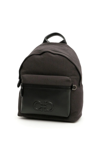 Ferragamo Leather And Nylon Firenze Backpack In Grey Black (grey)