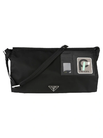 Prada Logo Patch Shoulder Bag In Black Anthracite