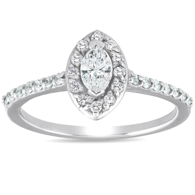 Pompeii3 1/2ct Halo Marquise Diamond Engagement 14k White Gold Ring Lab Grown In Multi