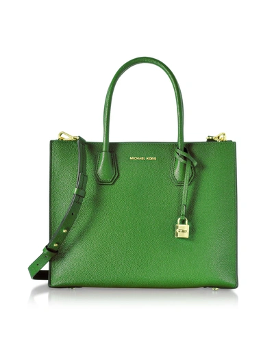 Michael Kors Mercer Large Leather Tote In Bright Green