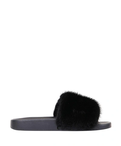 Givenchy Mink Trimmed Slides In Nero