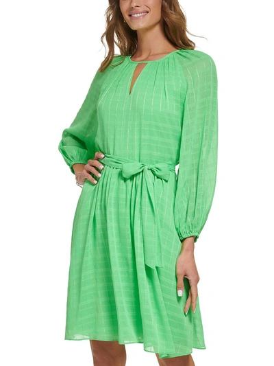 Dkny Womens Keyhole Metallic Fit & Flare Dress In Green