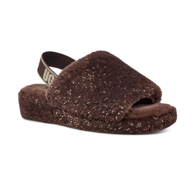 Ugg Women's Fluff Yeah Metallic Sparkle Sandal In Burnt Cedar In Multi