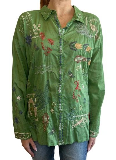 Johnny Was Goya Blouse In Fern Green In Multi