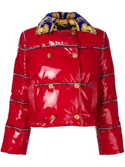 Versace Puffer Jacket With Logo Bands In Red