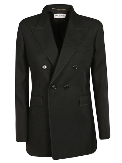 Saint Laurent Double Breasted Coat In Noir