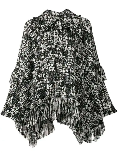 Dolce & Gabbana Houndstooth Knit Cape In Bianco Nero
