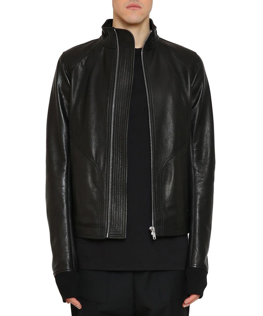 Rick Owens Intarsia Black Leather Jacket In Nero | ModeSens