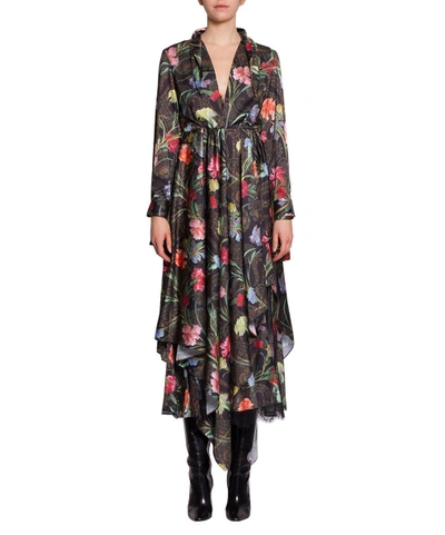 Off-white Asymmetrical Floral Dress In Multicolor
