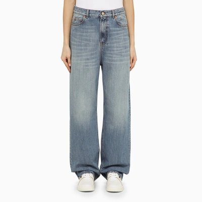 Valentino Loose Blue Washed Denim Jeans In Light Blue