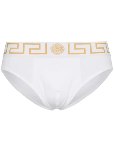 Versace White Greek Key Medusa Jersey Cotton Briefs In 114 - White