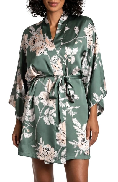 Midnight Bakery Fiji Floral Print Satin Dressing Gown In Green