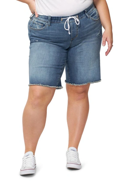 Slink Jeans Frayed Hem Denim Bermuda Shorts In Hazel