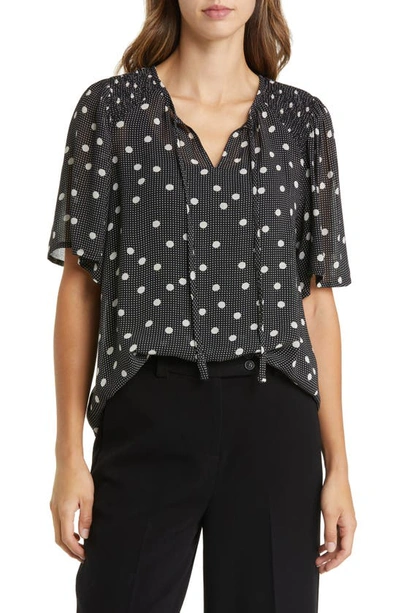 Masai Copenhagen Batian Print Tie Neck Blouse In Black
