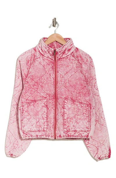 Electric & Rose Acid Wash Quilted Crop Jacket In Pink