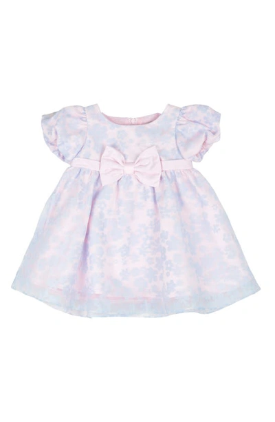 Rare Editions Babies' Floral Burnout Organza Dress & Pantyhose In Light Blue