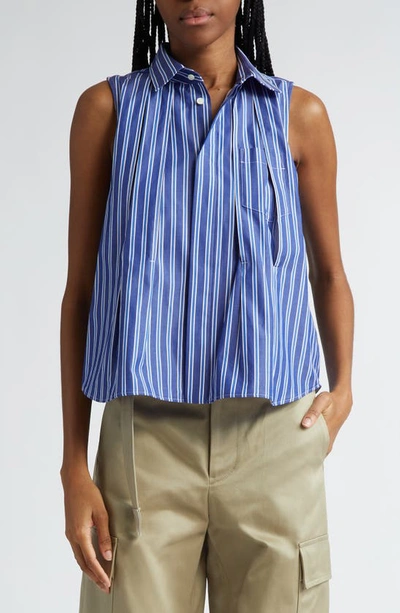 Sacai Stripe Sleeveless Cotton Poplin Button-up Shirt