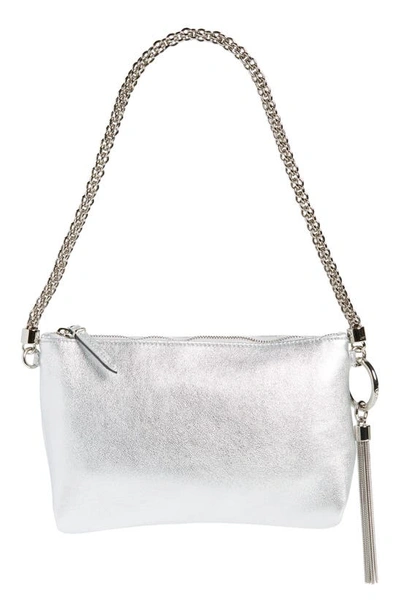 Jimmy Choo Mini Callie Metallic Leather Shoulder Bag In Silver