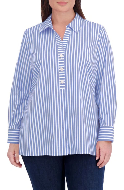 Foxcroft Pamela Stripe Stretch Tunic Blouse In Periwinkle