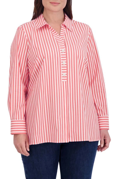 Foxcroft Pamela Stripe Stretch Tunic Blouse In Tangerine