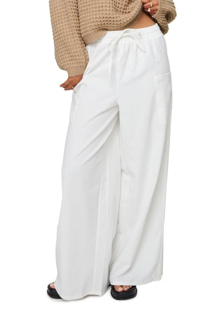 Princess Polly Brunie Wide Leg Cotton & Linen Cargo Pants In Off White