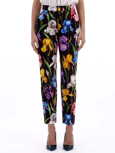 Dolce & Gabbana Velvet Floral Trousers In Multicolor
