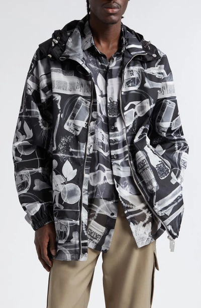 Off-white X-ray Print Econyl® Nylon Hooded Windbreaker Jacket In Black White No Color