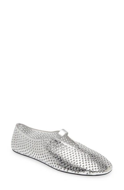 Jeffrey Campbell Stunz Perforated Mary Jane Flat In Silver