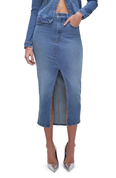 Good American Slit Front Denim Midi Skirt In Blue691