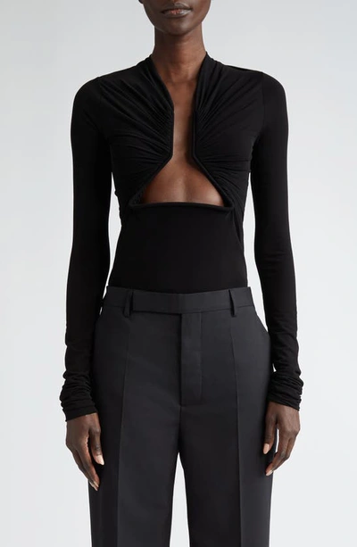 Rick Owens Prong Inset Stretch Jersey Top In Black