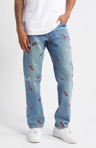 Icecream All Caps Embroidered Straight Leg Jeans In Blue