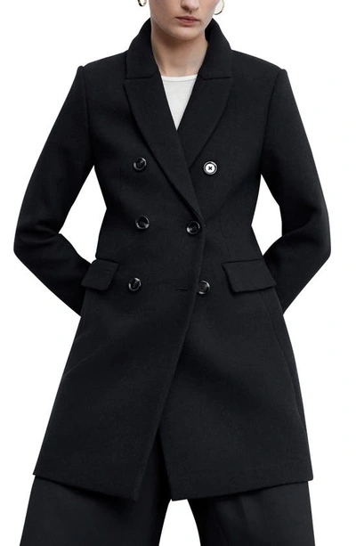 Mango Double Breasted Coat In Black