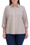 Foxcroft Kelly Stripe Cotton Blend Button-up Shirt In Brown
