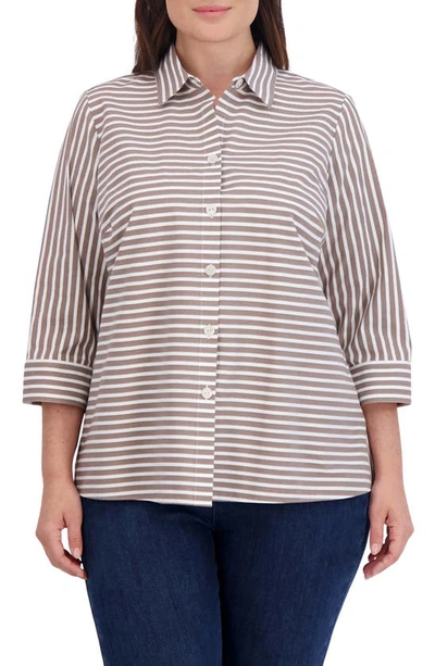 Foxcroft Kelly Stripe Cotton Blend Button-up Shirt In Brown