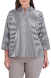 Foxcroft Sandra Stripe Cotton Blend Button-up Shirt In Black
