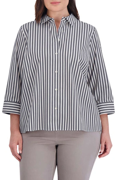 Foxcroft Sandra Stripe Cotton Blend Button-up Shirt In Black
