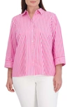 Foxcroft Sandra Stripe Cotton Blend Button-up Shirt In Azalea