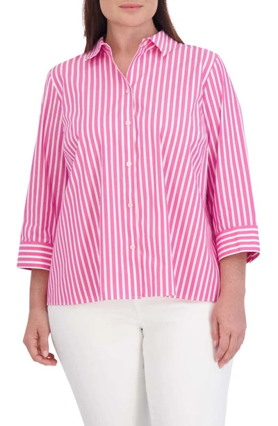 Foxcroft Sandra Stripe Cotton Blend Button-up Shirt In Azalea