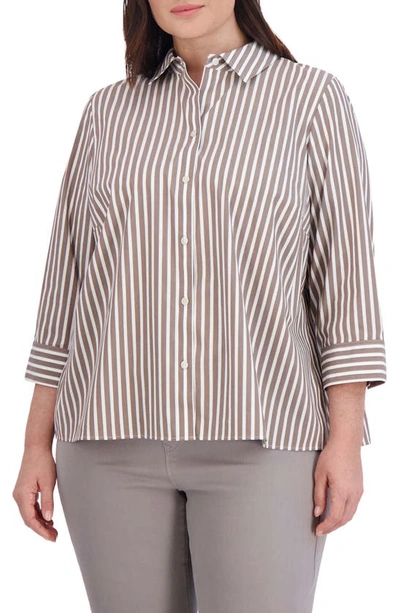 Foxcroft Sandra Stripe Cotton Blend Button-up Shirt In Brown