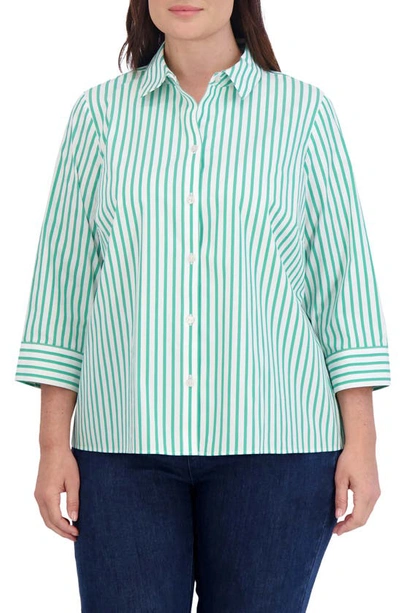 Foxcroft Sandra Stripe Cotton Blend Button-up Shirt In Kelly Green