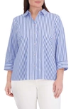 Foxcroft Sandra Stripe Cotton Blend Button-up Shirt In Periwinkle