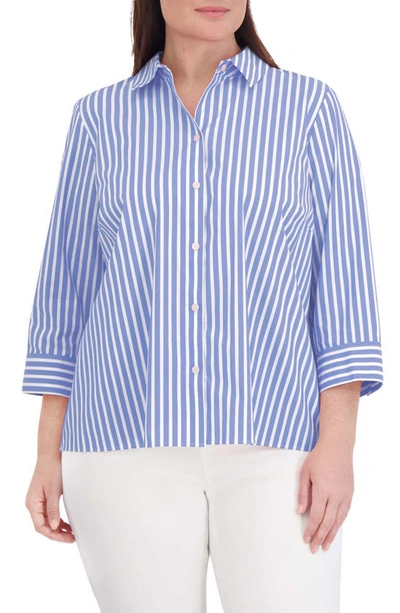 Foxcroft Sandra Stripe Cotton Blend Button-up Shirt In Periwinkle
