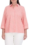 Foxcroft Sandra Stripe Cotton Blend Button-up Shirt In Tangerine