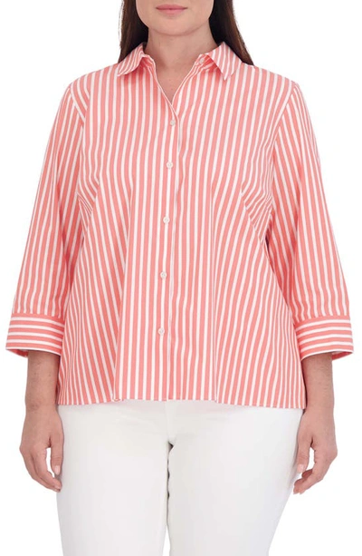 Foxcroft Sandra Stripe Cotton Blend Button-up Shirt In Tangerine