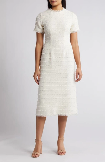 Zoe And Claire Fitted Midi Dress In Ivory