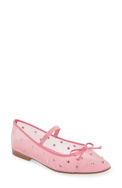 Jeffrey Campbell Releve Crystal Embellished Mary Jane Flat In Pastel Pink Clear